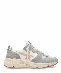 Golden Goose Baskets Running Cuir Gris Crème Argenté