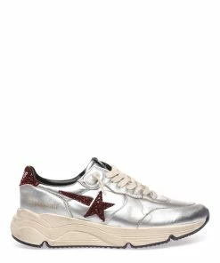 Golden Goose Baskets Running Cuir Argenté Bordeaux