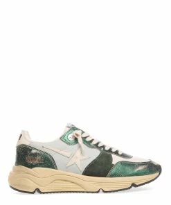 Golden Goose Baskets Homme Running Cuir Vert Crème Ivoire