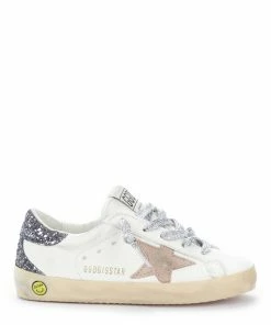 Golden Goose Baskets Enfant Superstar Cuir Glitter Blanc Gris