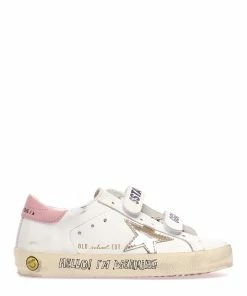 Golden Goose Baskets Enfant Old School Cuir Blanc Platinium Rose