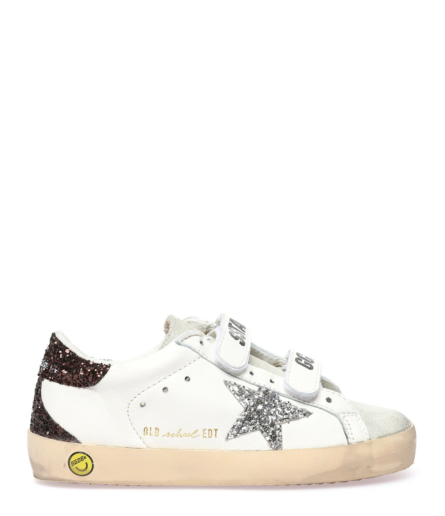 Golden Goose Baskets Enfant Old School Cuir Blanc Argenté Café 3 Golden Goose Baskets Enfant Old School Cuir Blanc Argenté Café