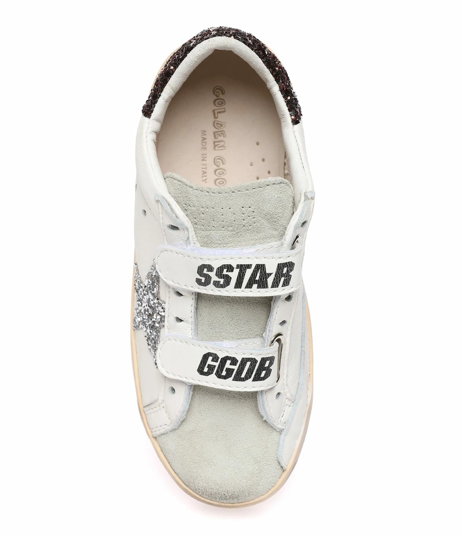 Golden Goose Baskets Enfant Old School Cuir Blanc Argenté Café 4 Golden Goose Baskets Enfant Old School Cuir Blanc Argenté Café – Image 2