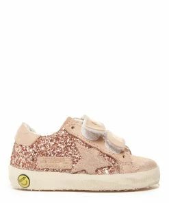 Golden Goose Baskets Enfant Old School Cuir Glitter Pêche Beige