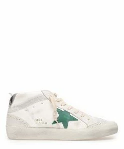 Golden Goose Baskets Homme Mid Star Cuir Crème Vert Argenté
