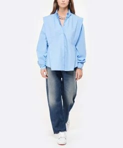 Isabel Marant Baskets Emree Cuir Blanc Bleu -Golden Goose-boutique imarb look20210621 354 1