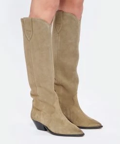 Isabel Marant Bottes Denvee Cuir Suédé Taupe -Golden Goose-boutique imarb look20220531 318