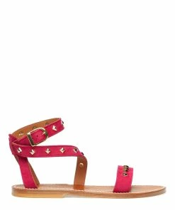 K.jacques Sandales Sharkanpyr Cuir Velours Framboise Pyramides Doré