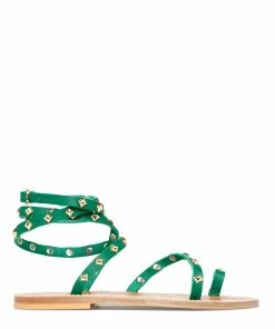 K.jacques Sandales Skadipyr Cuir Pul Vert Pyramides Doré