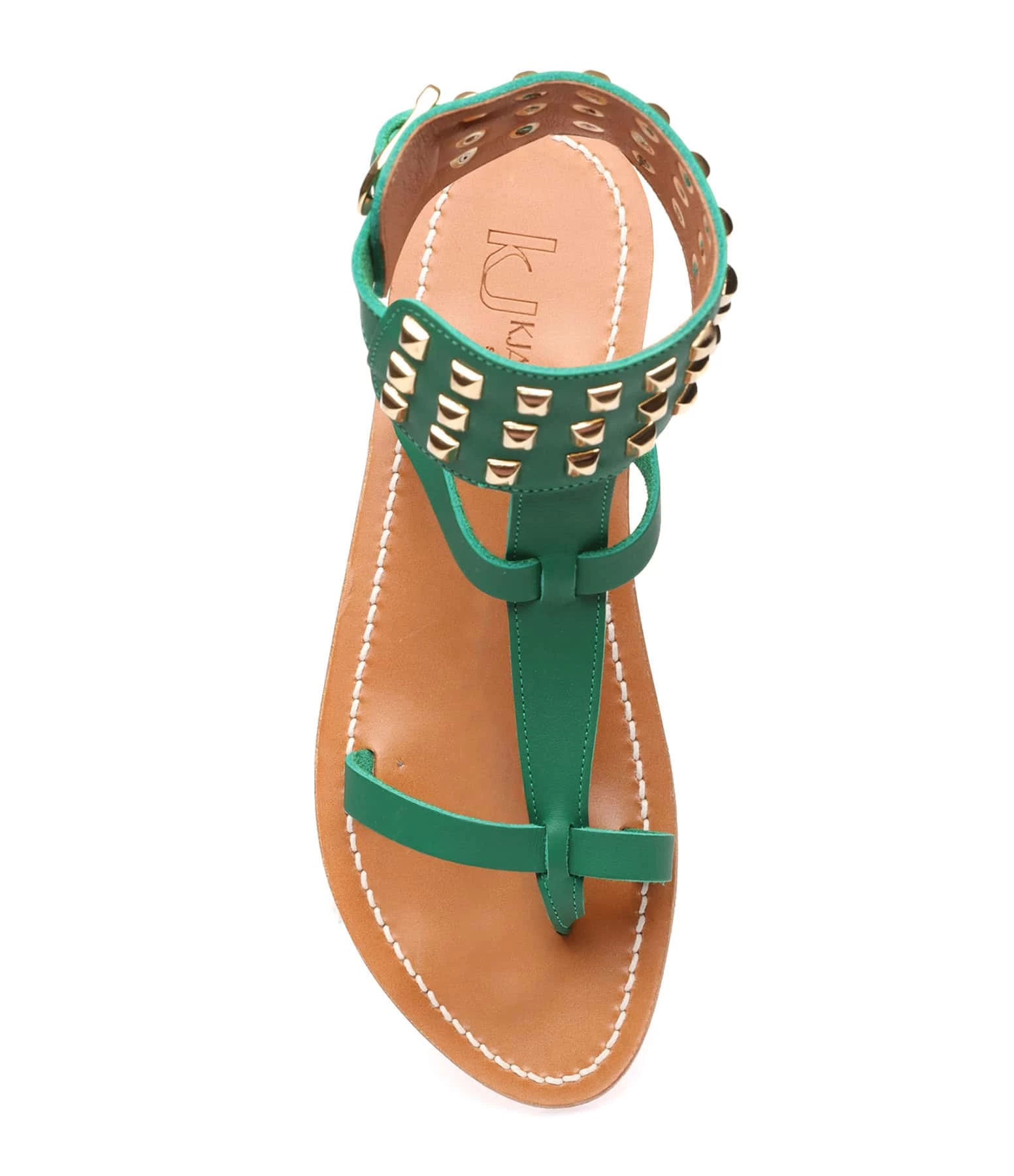 K.jacques Sandales Forban Cuir Pul Vert Pyramides Doré 4 K.jacques Sandales Forban Cuir Pul Vert Pyramides Doré – Image 2