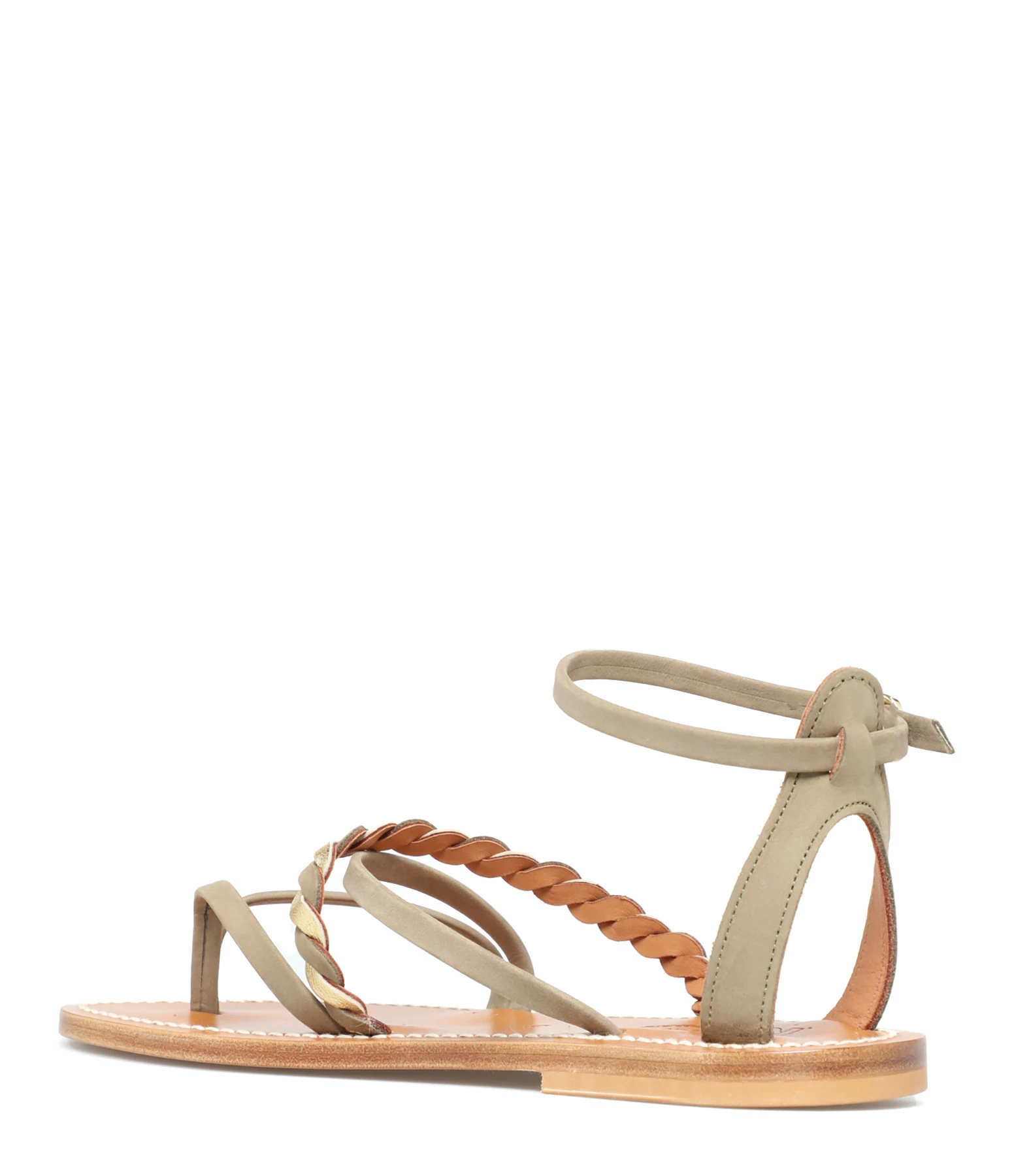 K.jacques Sandales Malouine Cuir Nubuck Kaki Combi Lame Doré Jaune 4 K.jacques Sandales Malouine Cuir Nubuck Kaki Combi Lame Doré Jaune – Image 2
