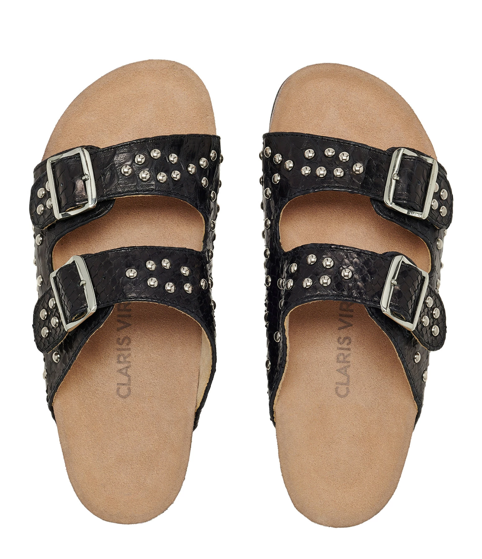 Claris Virot Mules Odette Python Clous Noir Argenté 4 Claris Virot Mules Odette Python Clous Noir Argenté – Image 2