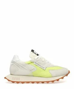 RUN OF Baskets Lime Bodrum Genesis Cuir Jaune Blanc Cassé