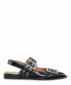 Ganni Sandales Boucles Cuir Noir