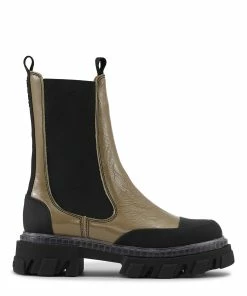 Ganni Bottines Chelsea Cuir Taupe