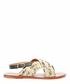 Vanessa Bruno Sandales Plates Raphia Sable Noir, Exclusivité Lulli