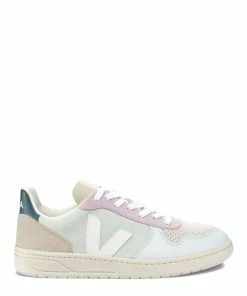 Veja Baskets V 10 Cuir Suédé Jade Blanc Multicolore